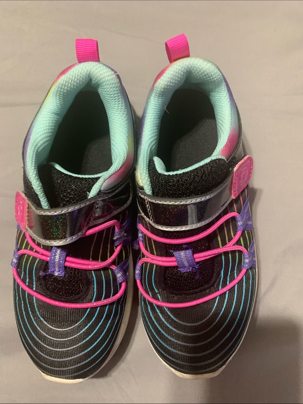 Kids Black Sneakers with Pink and Turquoise Accents